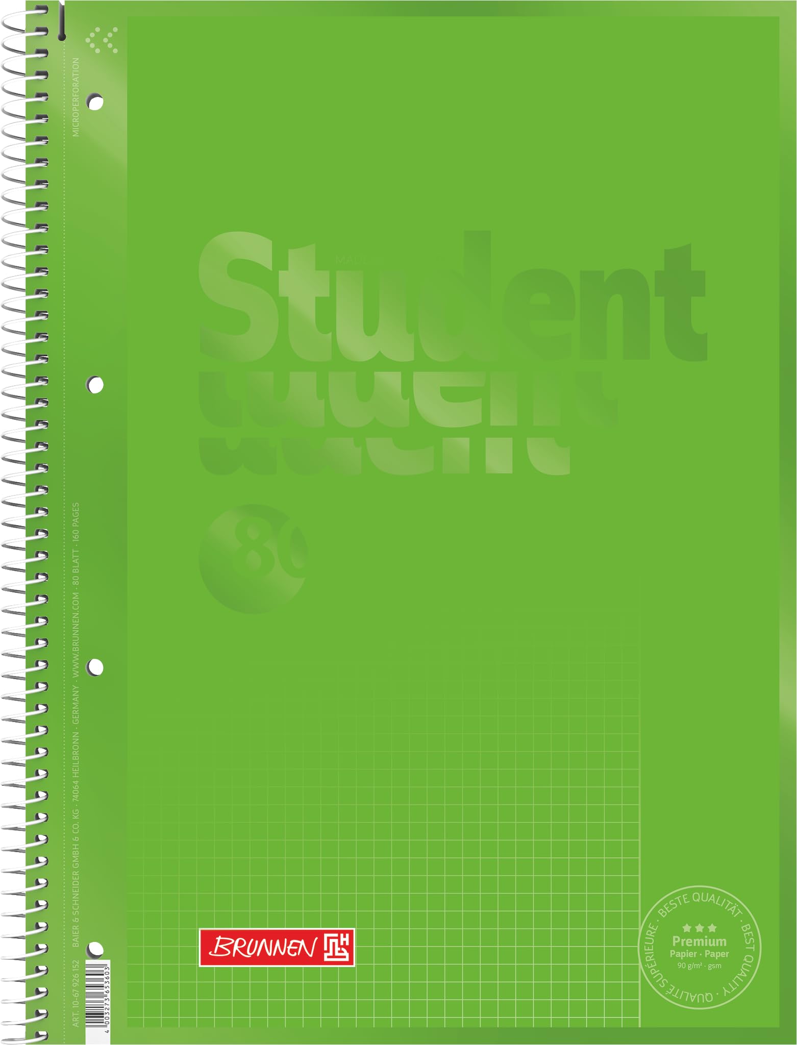 Brunnen 1067926152 Notepad / Collegeblock Student Colour Code (A4 squared, line size 26, 90 g/m², 80 sheets green