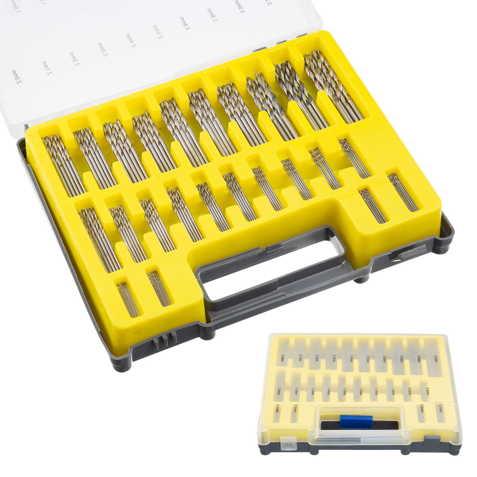 HPMAISON 150pcs HSS Mini Twist Drill Bits Set 0.4mm-3.2mm, HSS Shank Drill Bits Kit Micro Twist Drilling Tool Helicoidal for Wood Plastic Jewelry Nuts Amber DIY with Storage Box