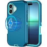 I-HONVA for iPhone 16 Plus Case [Compatible with MagSafe] Shockproof 3-Layer Full Body Protection [Without Screen Protector] Rugged Heavy Duty Cover Case for Apple iPhone 16 Plus 6.7",Turquoise