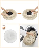 Feandrea Donut Dog Bed Cat Bed 60 cm Fluffy Long Plush Khaki view 4
