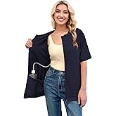 RAGEMALL Post Mastectomy Shirts with Drain Pockets Surgery Recovery Must Haves Clothing Comfy Front Zip Up Short Sleeve Tops