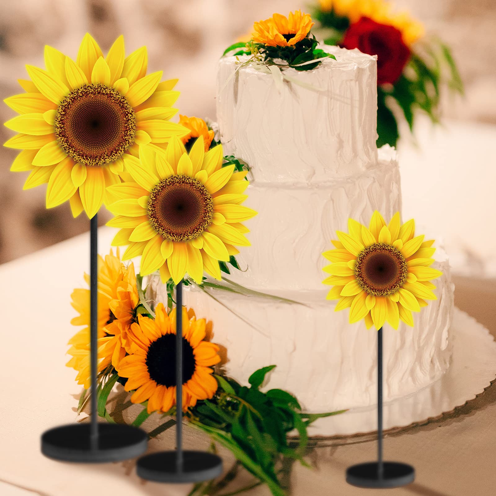 Maitys 3 Pcs Spring Table Decor Summer Sunflower Wood Table Sign Spring Freestanding Butterfly Tabletop for Home Kitchen Rustic Centerpiece Standing Tiered Tray Shelf Decorations(Classic Sunflower)