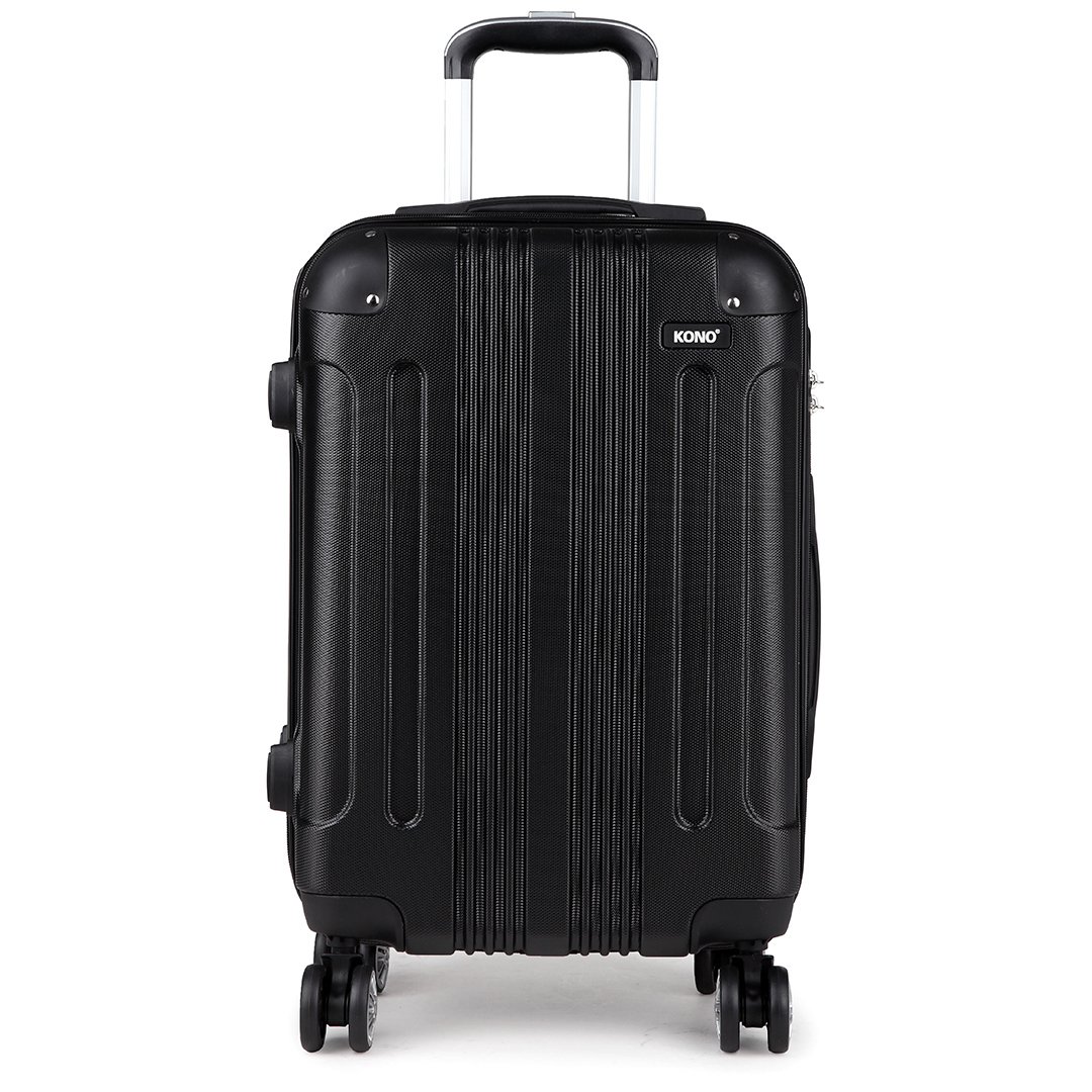 Kono 20 Inch Hard Shell Luggage Lightweight ABS 4 Wheels Spinner Business Trip Trolley Case Cabin Carry-on Hand Luggage Suitcase (New Black 20“)