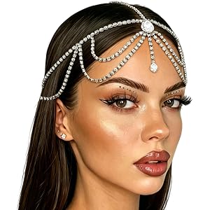 Rhinestone Head Chain Crystal Pendant Headpieces Layered Prom Hair Chains | Jewelry Silver Hair Chain Costume with Tassel for