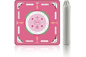 2F22E Mahjong Mat Neoprene Anti-Slip Noise Reduction with Rules, 32.4x32.4 Inch Pink Table Cover for American Mahjong, Poker, Card & Board Game Players