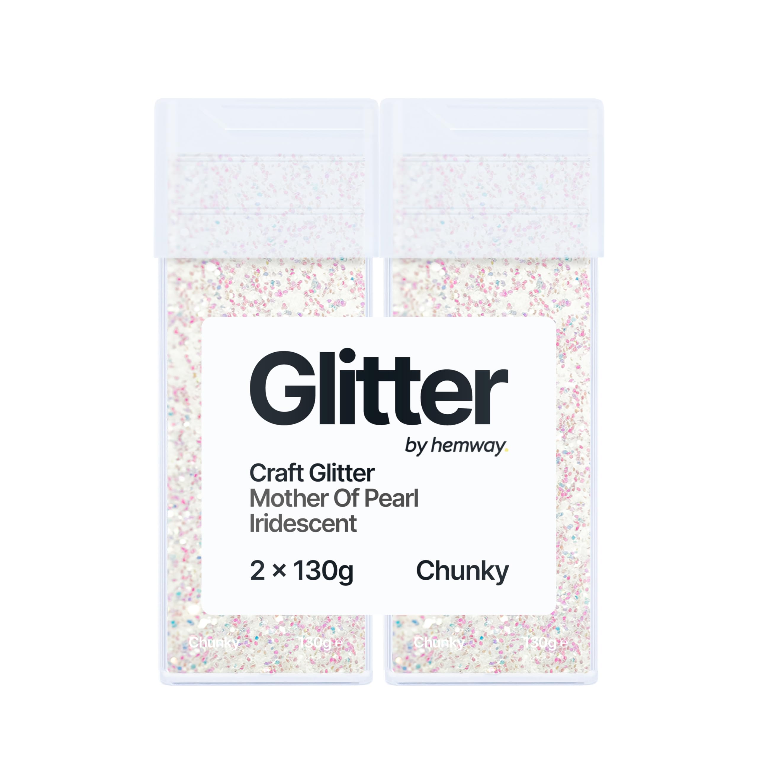 Hemway Glitter Shaker Mother of Pearl Iridescent 130g x2 Pack Chunky, Craft Glitter Shakers for Resin & Epoxy Crafts, Christmas Art Supplies, Nail, Body, Face, Eye, Festival, Crafting, Slime, Sparkle