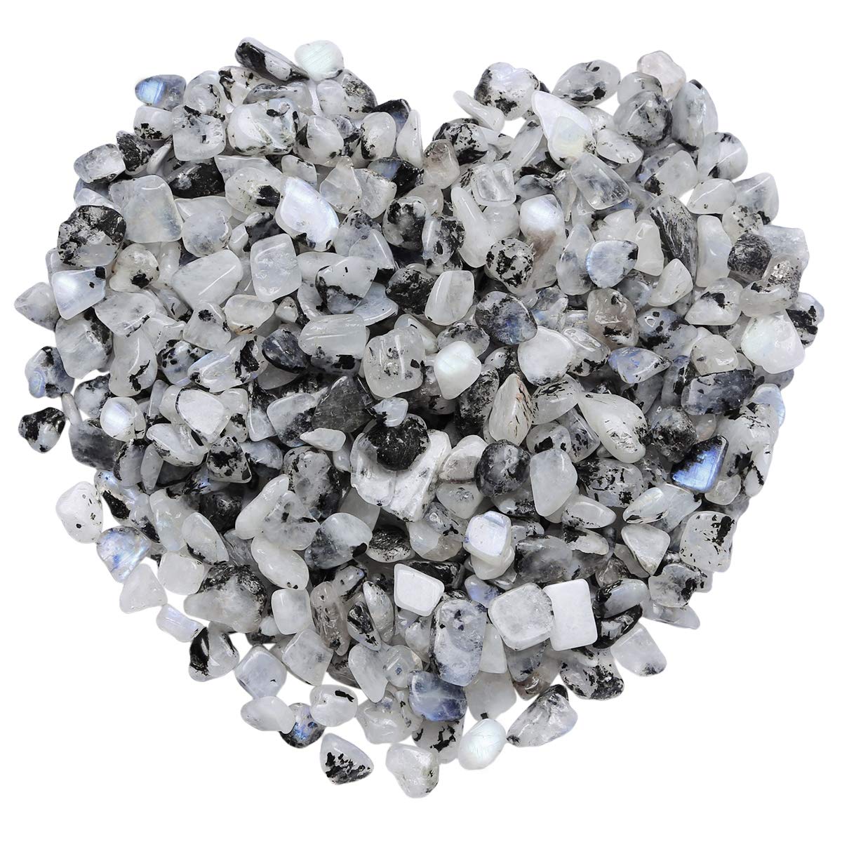 mookaitedecor 1lb/460g Natural Moonstone Crystal Chips Tumbled Stones Bulk, Crushed Stone Pieces Reiki Healing Crystals Small Decorative Stones for Fish Tank Vase Plant Pot Resin Craft Indoor Decor