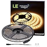 LE 16.4ft 300 Units SMD 5050 LED Flexible Light Strip, 3000K Warm White, 12V, Waterproof, Outdoor Indoor Home Garden Kitchen Bar Party Christmas Holiday Festival Celebration Decoration
