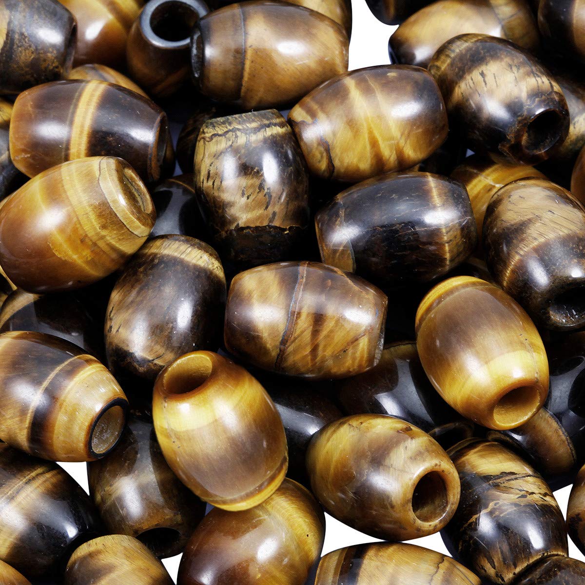 TUMBEELLUWAStone Bead for Jewelry Making, Healing Crystal Large Hole Oval Shape Loose Beads Pack of 15, Tiger's Eye