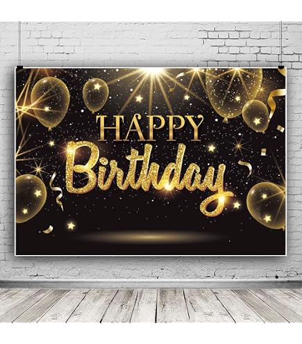 Geburtstag Fotohintergrund 2,4x1,8 M – Schwarz-Gold Mit Glitzer, Für Erwachsene & Kinder