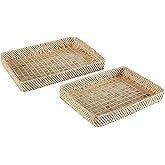 47th & Main Woven Rattan Capiz Shell Inlay Basket Tray Home Décor for Table, Set of 2, Geometric