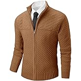 Runcati Mens Zip Up Cardigan Sweater Casual Stand Collar Textured Knit Ribbed Chunky Sweaters