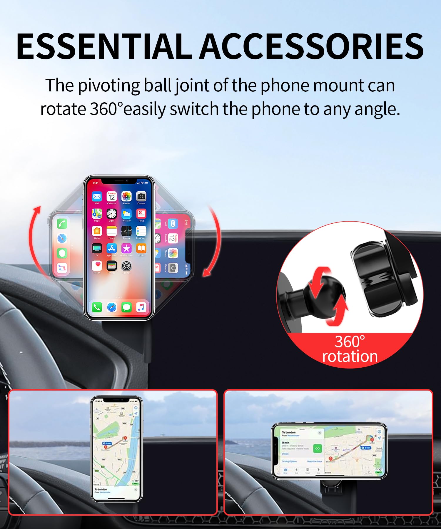 MaserWeller Car Phone Holder for Honda HR-V 2023-2025 Accessories/CR-V 2023 2024 2025 Accessories 7/9-inch Screen Fixed Clip, Phone Mount Compatible with MagSafe, 360° Rotation Cell Phone Holder