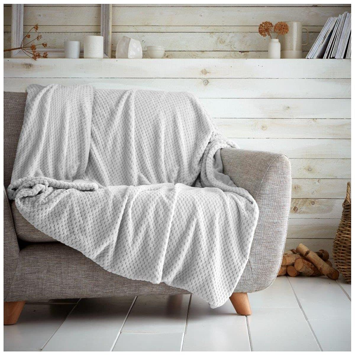 GC GAVENO CAVAILIA Popcorn Sofa Bed Blanket, Snuggle Waffle Throw, Fleece Blankets, Silver, 150X200 651192
