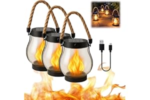 ZENKLET Kaliqo Solar Lantern Outdoor Lights, Kaliqo Solar Lantern, Flickering Flame SolarLantern Waterproof Light, Hemp Rope Hanging Solars Lanterns (3Pcs)