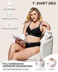 HORISUN Womens Wireless Bras Scalloped V Neck Push