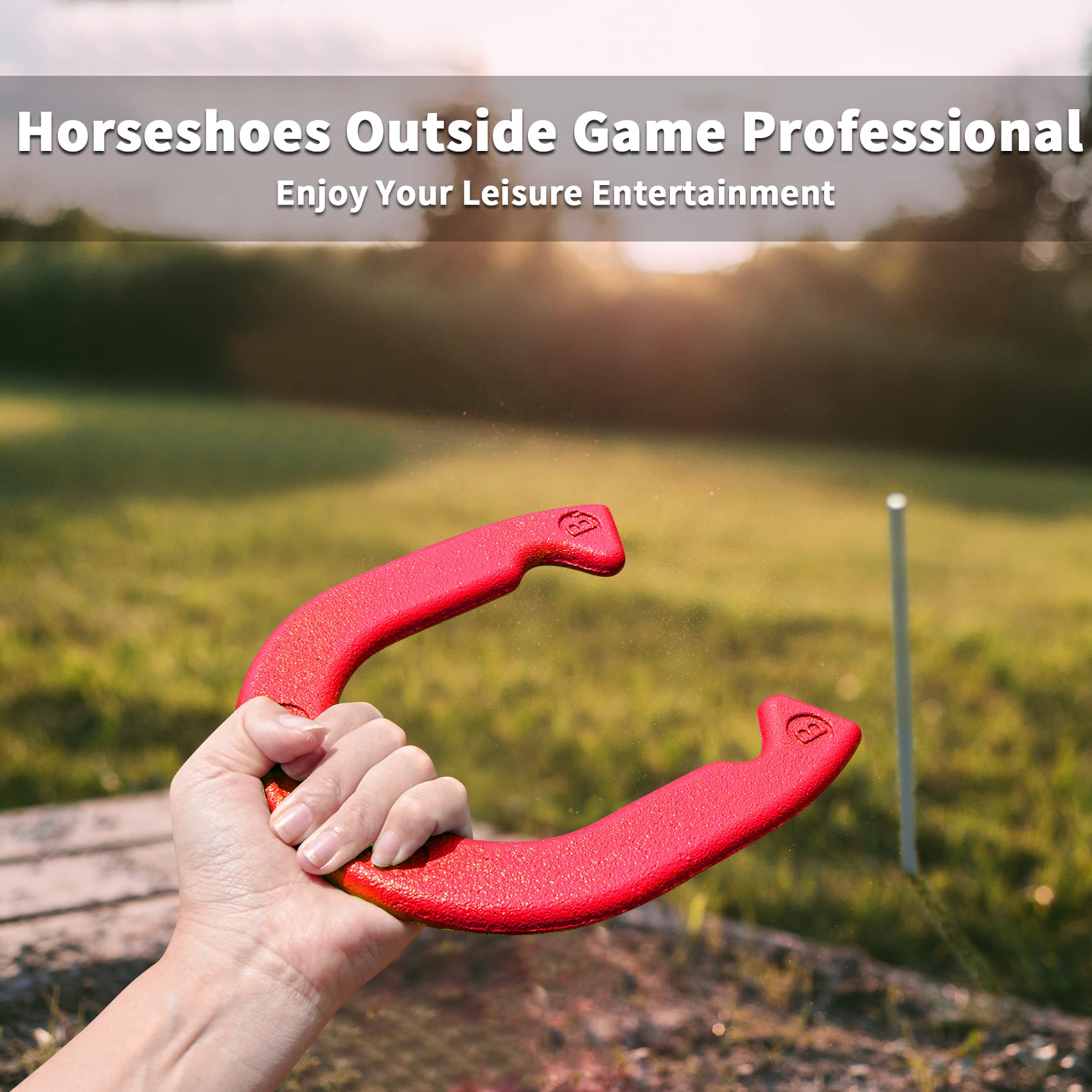 SpeedArmis Horseshoes Outside Game Set - Universal Size Lawn Horseshoes Outdoor Games for Parties Beach Backyard, Includes 4 Horseshoes, 2 Steel Stakes and Durable Carrying Bag