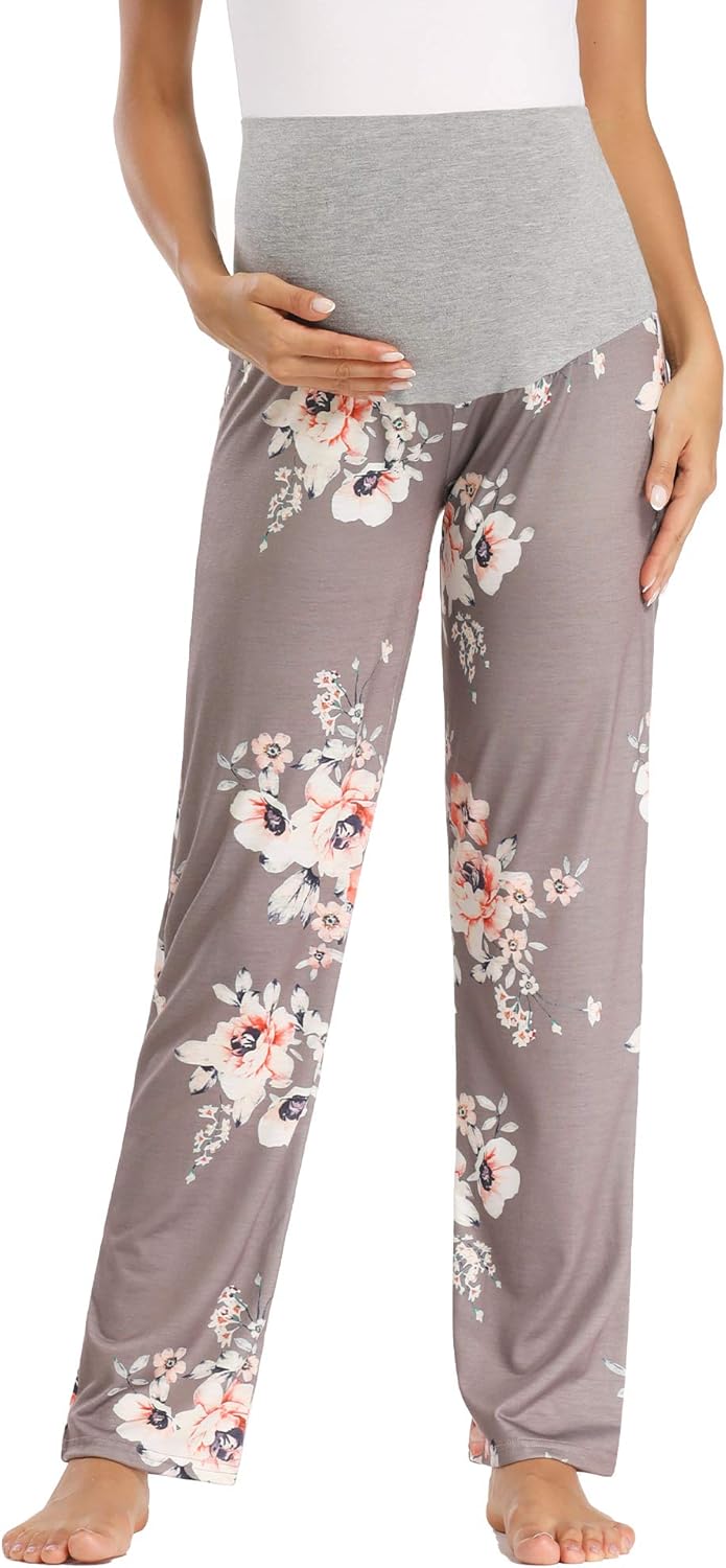 GLAMIX Women's Maternity Lounge Pants Over Belly Sweatpants Pregnancy Soft Pajama Yoga Work Long Pants at  Women’s Clothing store