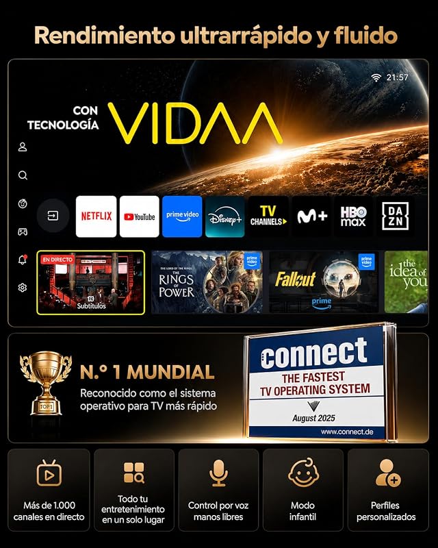 Proyector 4K | 2500 ANSI Ultra Brillante | VIDAA OS Rápido y Fluido | Dolby Audio 56W | Proyector Exterior para Cine Jardín, FHD 1080P Nativo, Enfoque Automático IA, HDMI 2.1, HDR10, Cine en Casa — foto 2 de 8