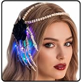 Wriidy Gothic Skeleton Hand Headband with Black Roses, Women Bones Headbands, Novelty Costume Hair Accessory
