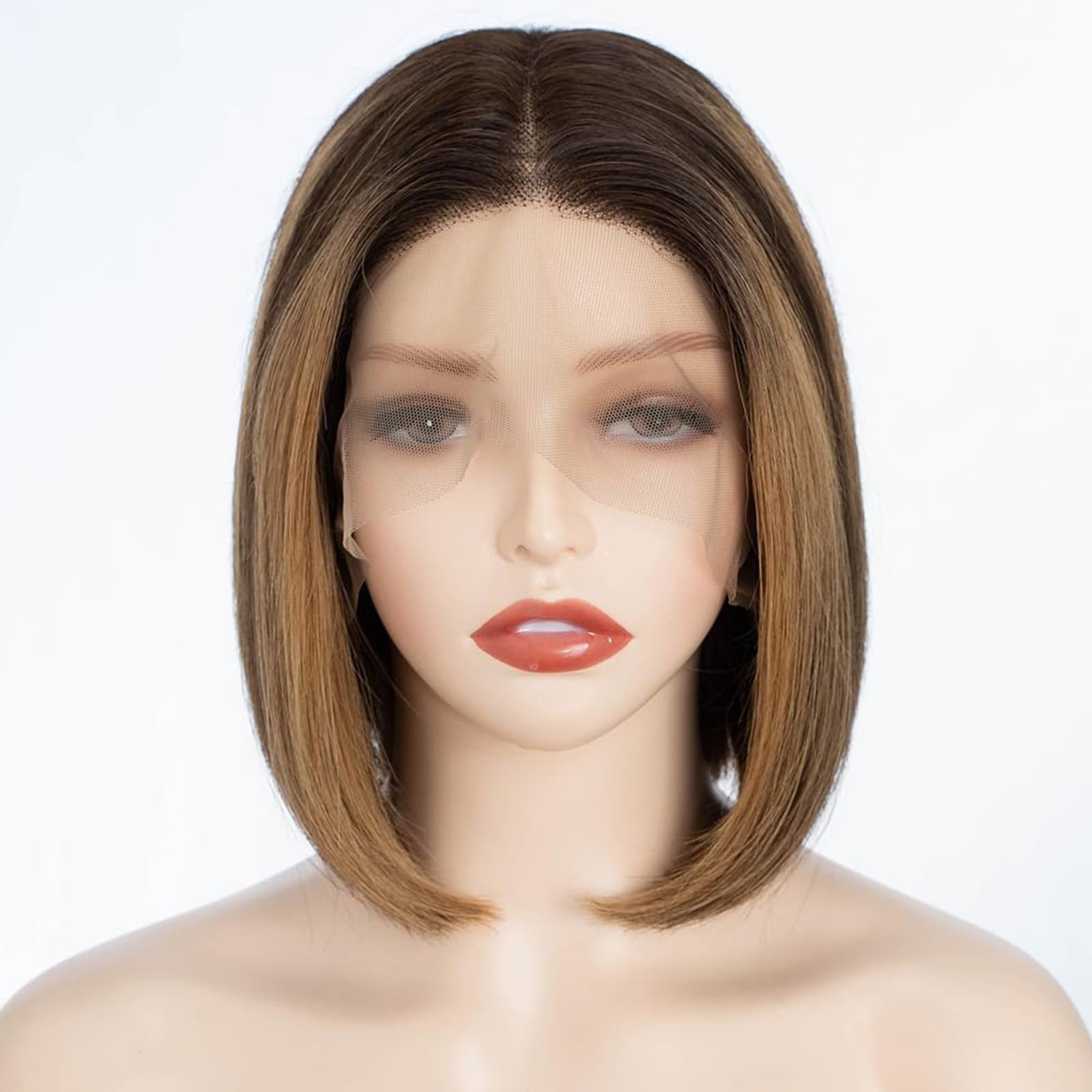 FASHION IDOL Bob Lace Front Wig Human Hair Pre Plucked 8 inches Short Bob Wig for Women Glueless T Part HD Lace Brazilian Virgin Human Hair Highlight
