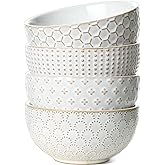 LE TAUCI Cereal bowls 26 oz, Ceramic Soup Bowl for Kitchen, Embossment Stoneware Bowl for Pho, Chip, Fruits, Salad, Noodle, Ramen, Suit For Housewarming - 6 Inch, Set of 4, Arctic white