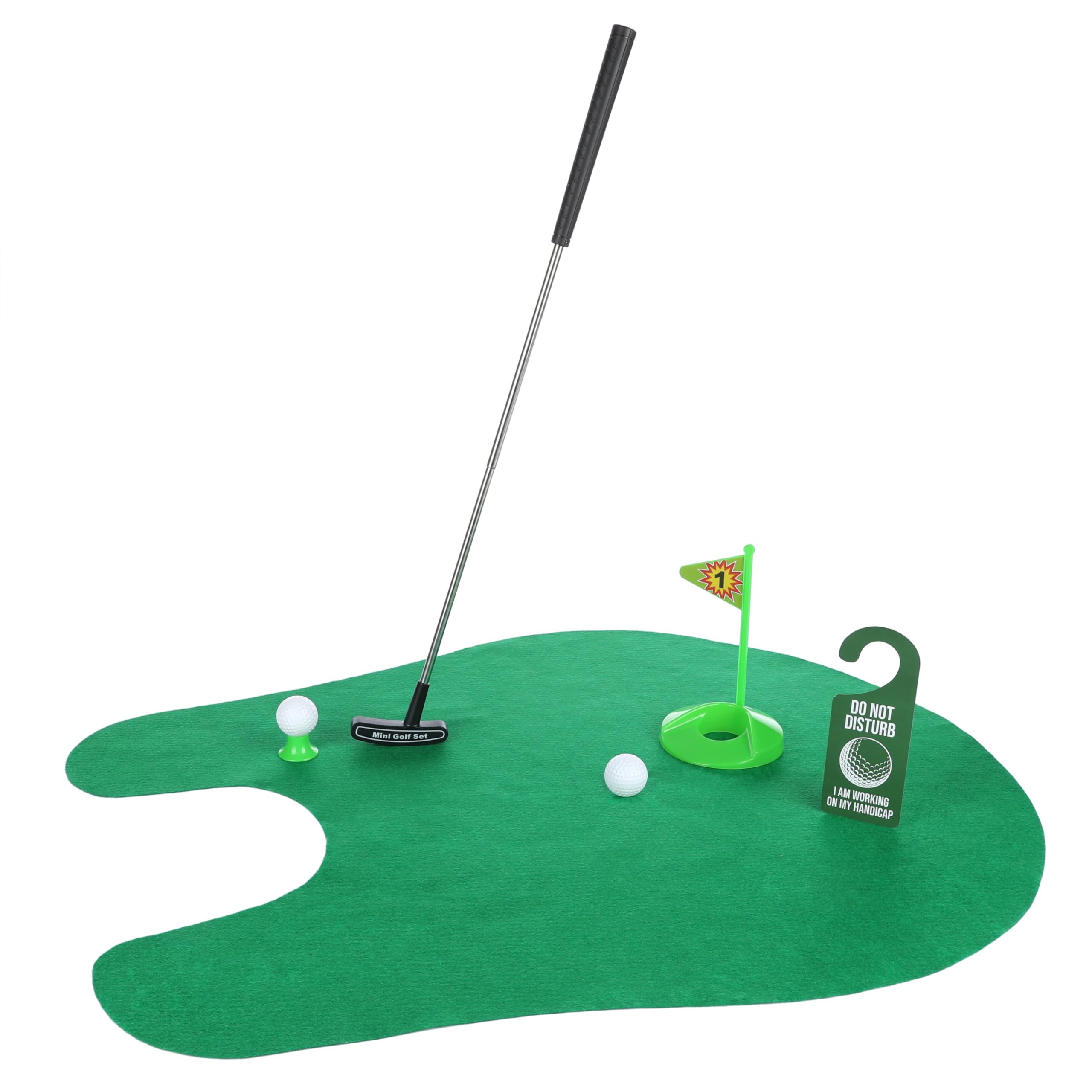 FunX Toilet Golf Gift Set - Funny Mini Golf Men's Gift for the Bathroom with Putting Mat - 7-Piece Golf Gift Set