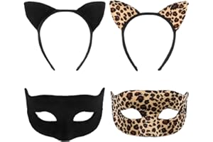 FRCOLOR Cat Ears Headband And Masquerade Mask Set Leopard Print Cheetah Ears Halloween Animal Costume Accessory Black Cat Cosplay Party Favors for Women