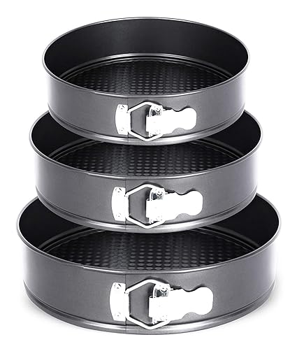 Kitchen Delli Teflon Coated Spring Form Cake Mould Pan Set, Baking Tray, Removable Cake Mould, 3 Pcs, Black