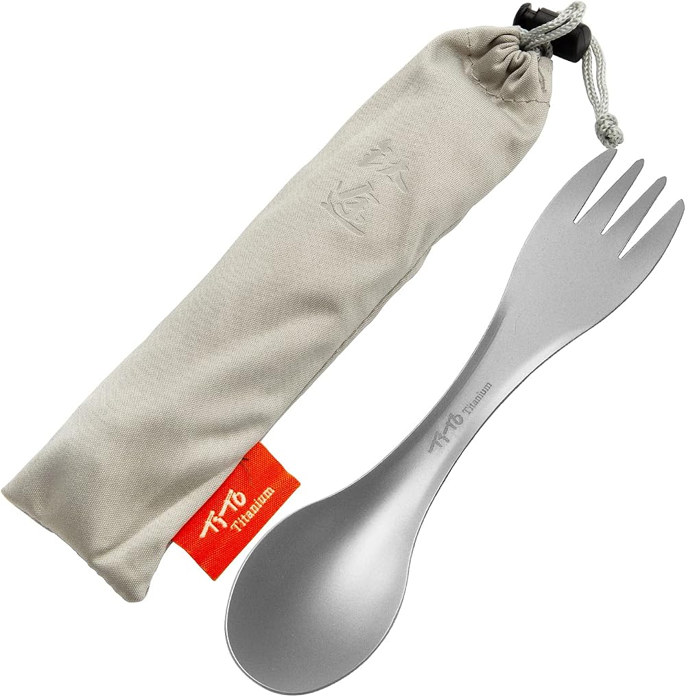 TiTo Titanium Spork 2-in-1 Ultra Lightweight Spoon Fork 18g Sandblasted