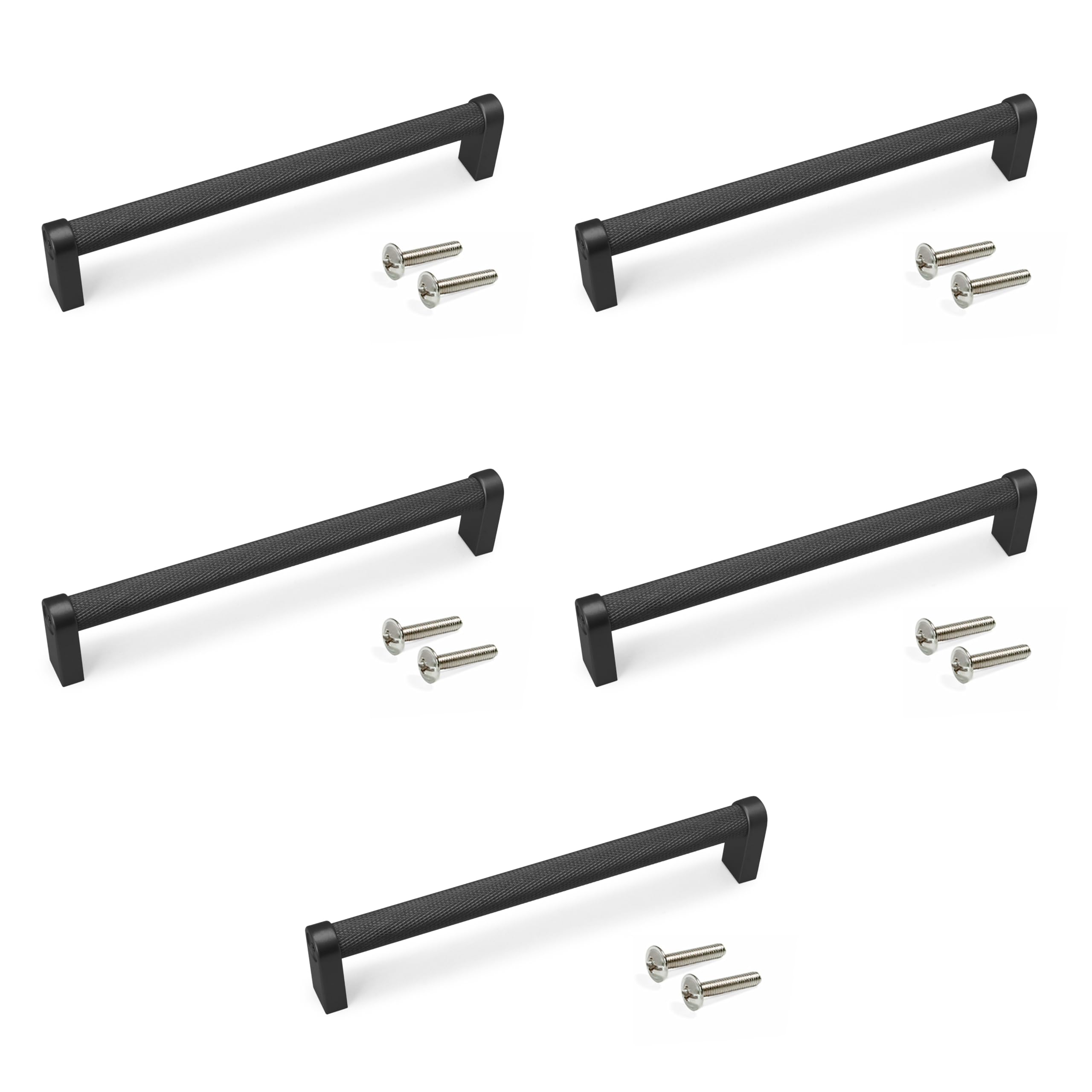 Emuca - Lot of 5 Furniture Handles, L173mm, 160mm Interaxis, Aluminium, Black Painted