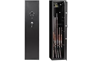 Gaderth 5-6 Rifle Gun Safe, Large Rifle g-Un Security Cabinet with Quick Access Keypad ＆ Optics Cut, Comes with Pistol Lock Box & Removable Shelf, 2 Keys for Home Office (Black)