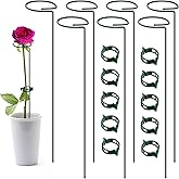 TUXBAWAY 16 Inch Plant Support Stakes (Pack of 7), Garden Single Stem Amaryllis Flower Stake, Metal Plant Cage Support Rings Plants Support Sticks with 10 PCS Plant Clips