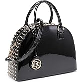 Dasein Women Patent Leather Purses Handbags Dome Satchel Purse Work Tote Structured Shoulder Bag with Long Strap