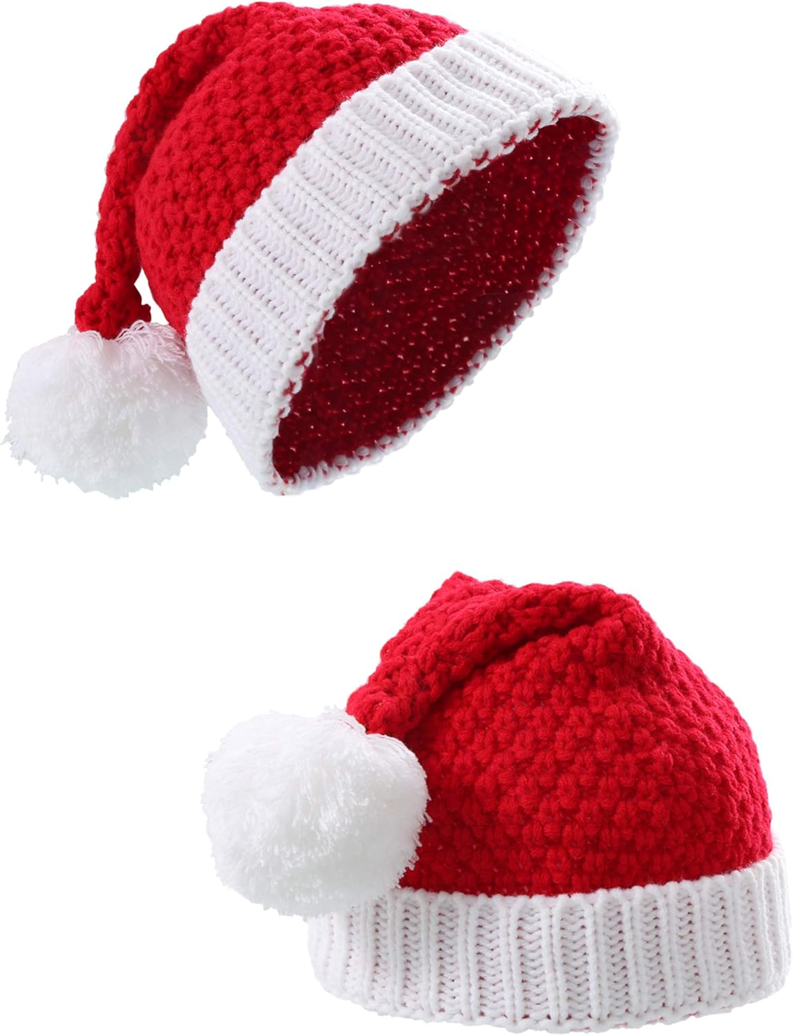Sumind 2 Pieces Santa Hat Christmas Red and White Knitted Christmas Caps Winter Hat Xmas Hats, Red and white, One size