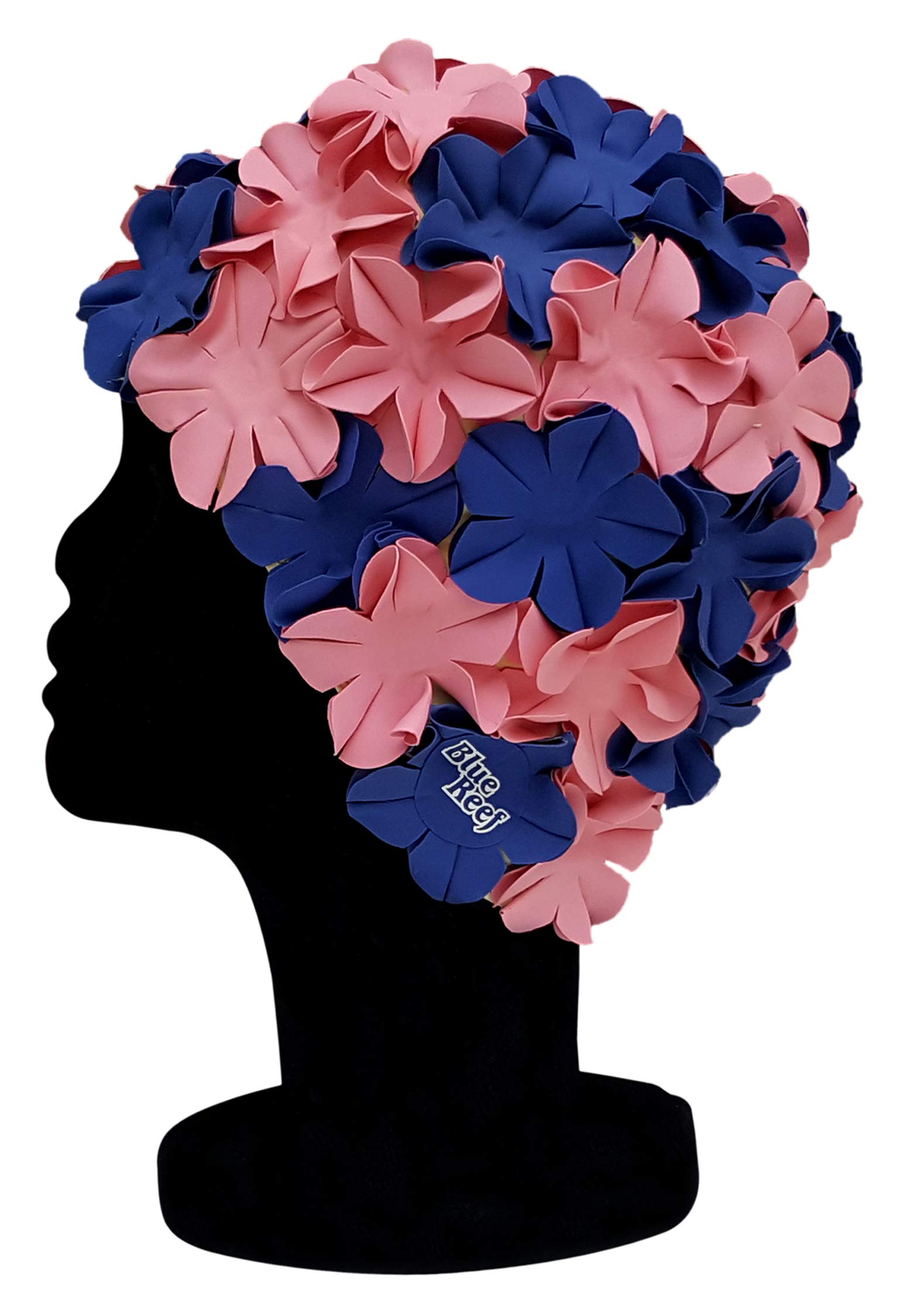 Blue Reef Isla Floral Ladies Classic Retro 3D Flower Petal 2 Colour Stylish Vintage Swimming Hat Swim Cap One Size Adults (Navy Blue/Pink)