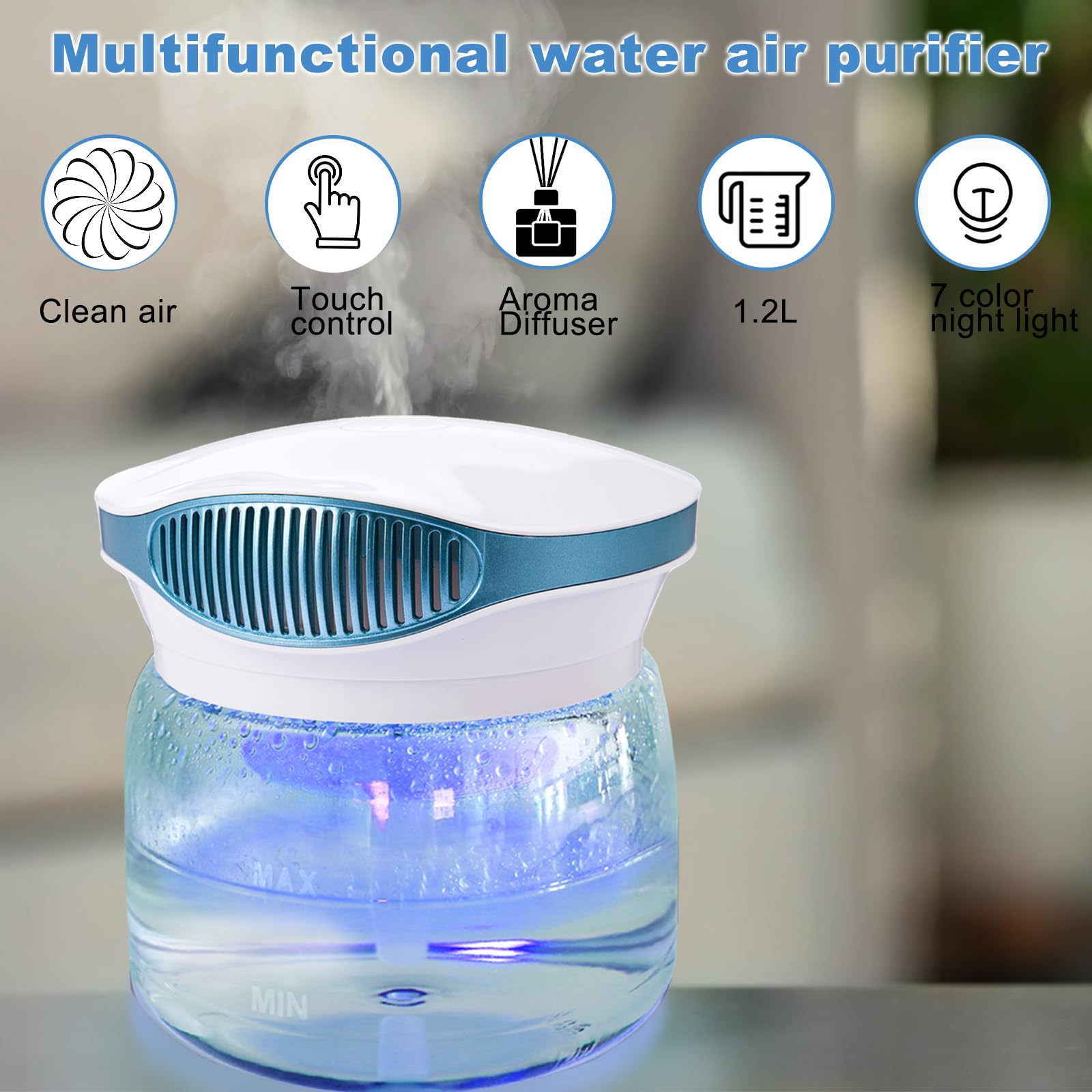 HimAoto Water Air Purifiers for Home, Air Washer Aroma Diffuser, Rainbow Air Purifier, Air Washer Humidifier, Essential Oils Aroma Fresher With Night light for Home, Office, Bedroom