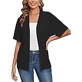Heymoments Women's Lightweight Open Front Knit Cardigans Short Sleeve Casual Soft Drape Summer Cardigan S-2XL