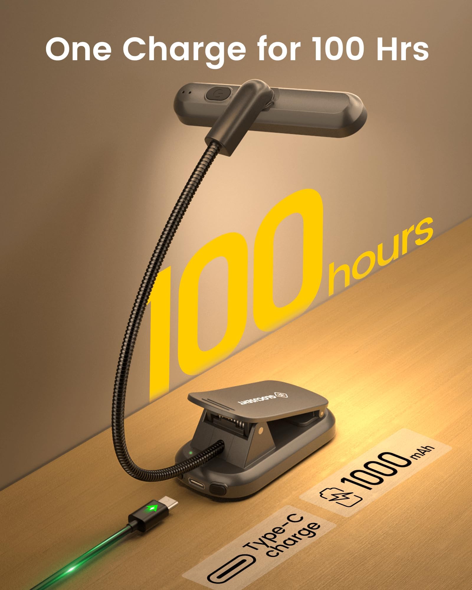 Glocusent Book Light Rotatable: 22 Led Rechargeable Book Light for Reading in Bed with Timer - Eye Caring 3 Color Temperatures, Stepless Dimming, 100Hrs Runtime Clip on Reading Light for Book Lovers