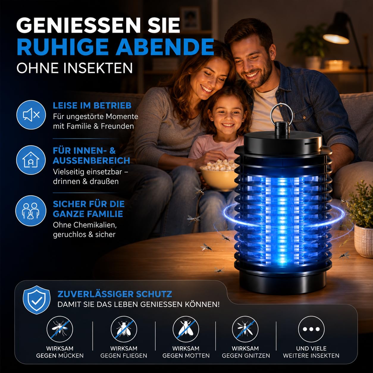 Elektrischer Insektenvernichter mit UV-Lampe – effektive Mückenlampe zur Abwehr von Moskitos, Fliegen und weiteren Insekten – zuverlässige Mückenfalle Fliegenfalle/Mückenabwehr (Rund) 2