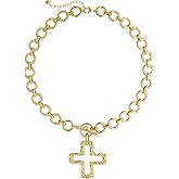 Tewiky 14K Gold Plated/Silver Plated Cross Necklace for Women Trendy Chunky Cross Pendant Necklace Toggle Clasp Paperclip Box Chain Charm Necklaces for Women Jewelry Gift Christian Religious Baptism