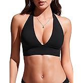 CRZ YOGA Womens Halter Bikini Tops V Neck Swim Bathing Suit Sexy Backless Swimsuit Padded