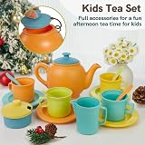 AOLEVA Kids Plastic Tea Set Pretend Play 1 Teapot 4 Cups 4 Spoons 1 Sugar Bowl view 3