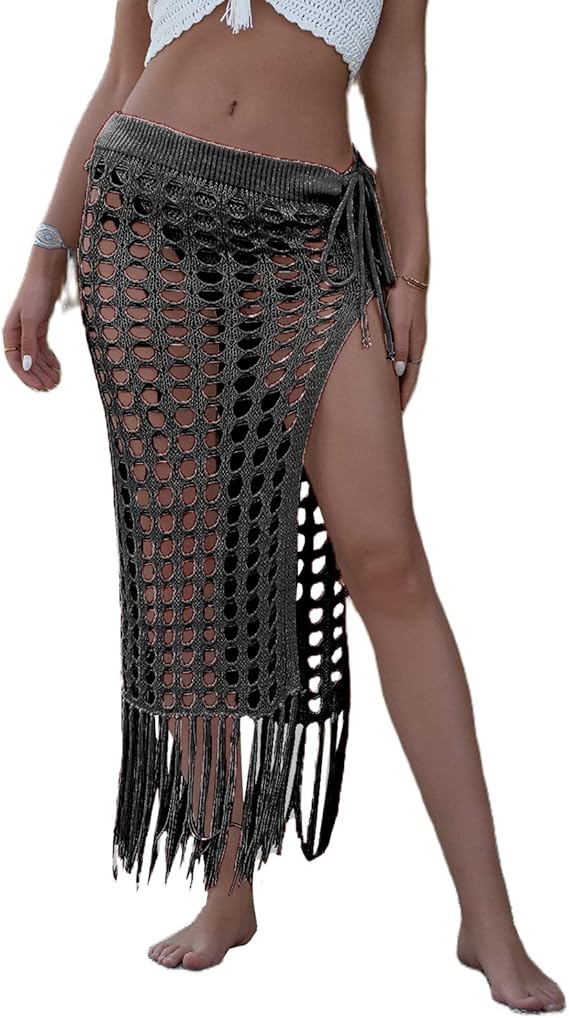 Amazon.com: Women Summer Sheer Mesh Cover Up Bikini Skirt Sexy High Waist Split Tassels Bathing 