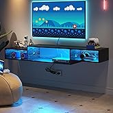 4 EVER WINNER Floating TV Stand with Power Outlet, 59'' Floating TV Shelf with LED Lights and Storage, Floating Entertainment Center Media Console Cabinet for Gaming Box Audio Video, Black