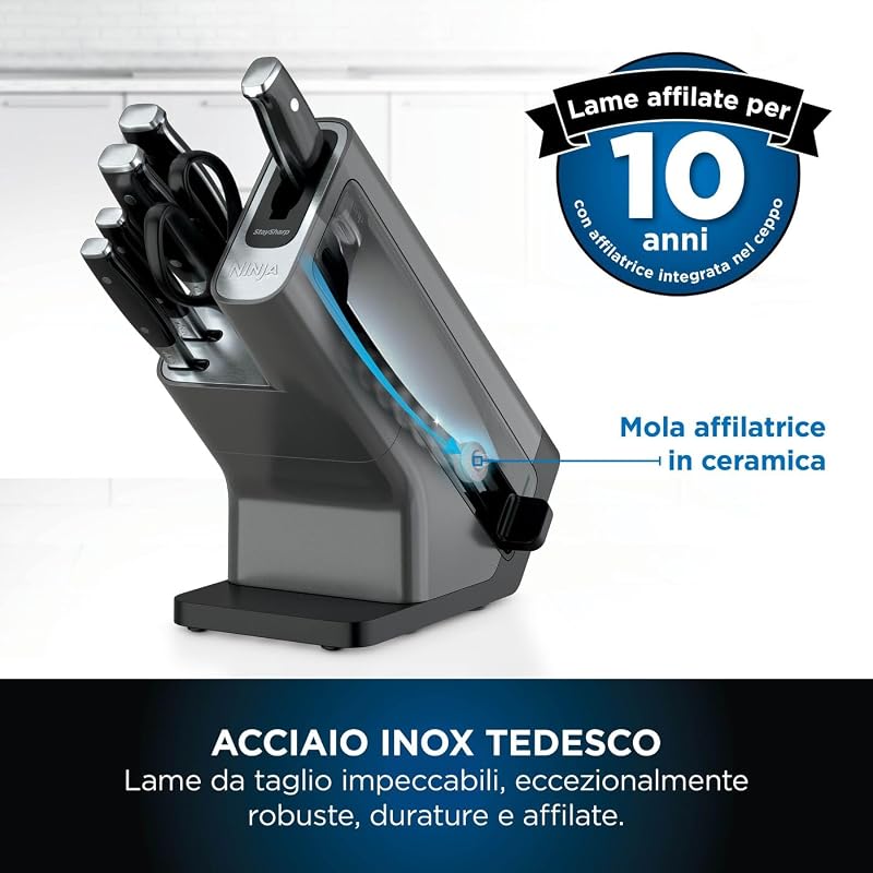StaySharp, Set Coltelli da Cucina con Ceppo e Forbici, Acciao Inox