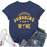 RUSASKO Womens Sunshine and Wine Funny Print T Shirts Drinking Tees Tops