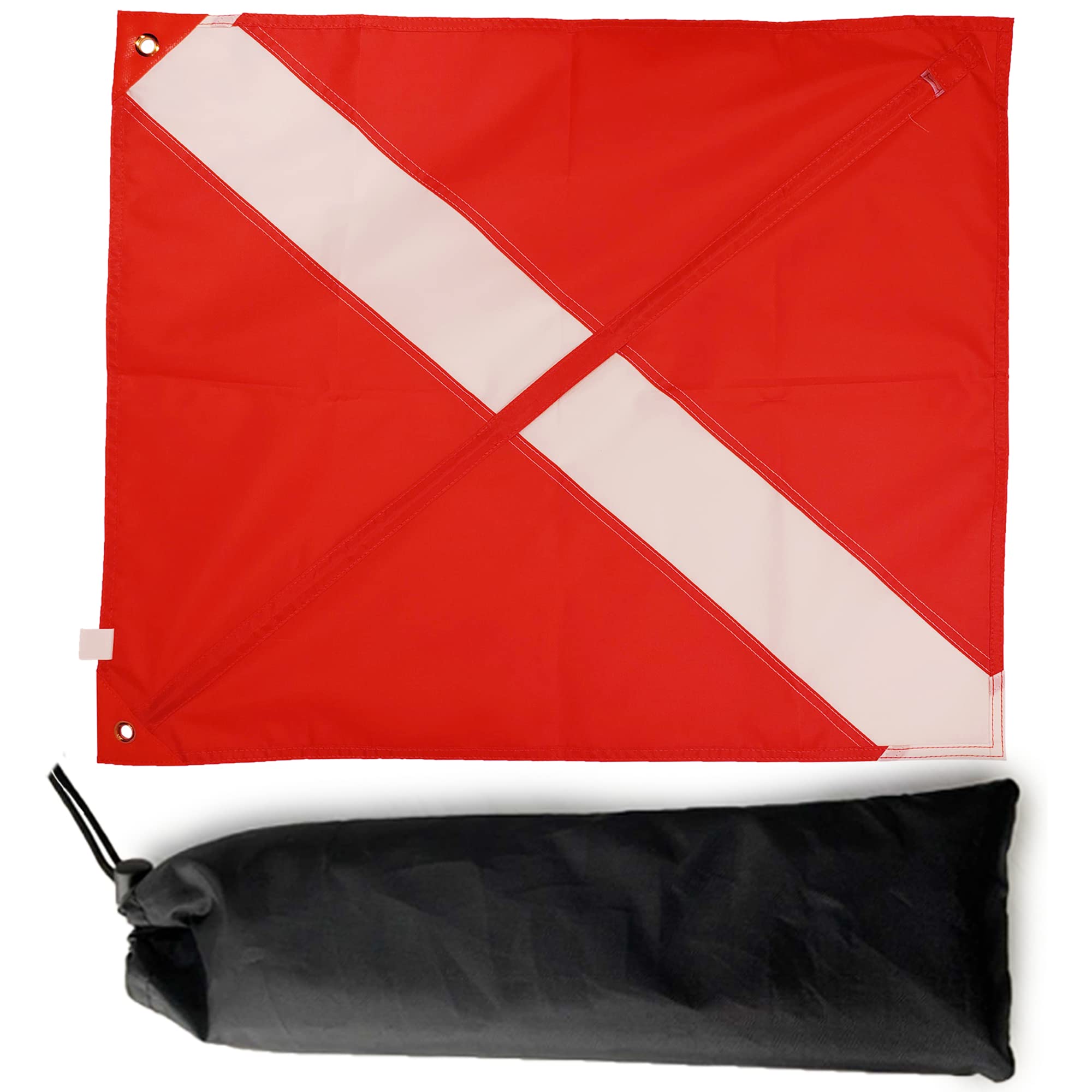 Boat Diver Down Dive Flag - 20" x 24" legal size flag with collapsible stiffening pole, reinforced grommets and carry bag for scuba diving, spearfishing, snorkeling, freediving and boating
