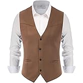 PJ PAUL JONES Men's Western Cowboy Suit Vest Slim Fit Faux Suede Leather Dress Vests Waistcoat for Wedding