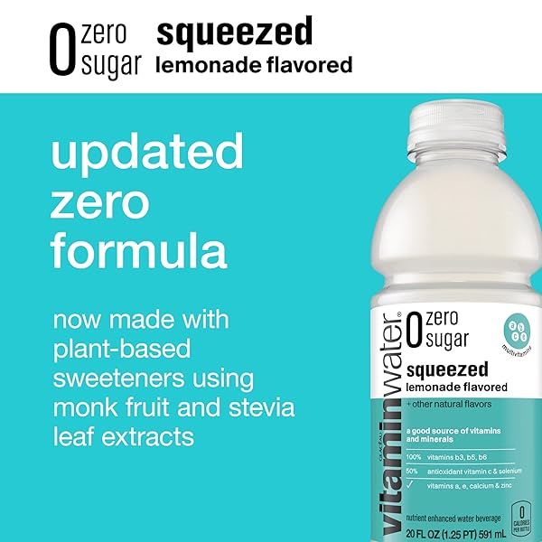 VITAMIN WATER ZERO SUGAR – SQUEEZED – LEMONADE | 20 FL OZ BOTTLES, NUTRIENT ENHANCED FLAVORED WATER W/VITAMINS, ANTIOXIDANTS, ELECTROLYTES | PACK OF 12